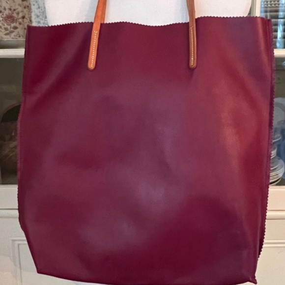 Jack Gomme Atelier Red Leather Tote, Burgundy, French Designer, 16 X 17 X 2 Inch - Picture 1 of 10